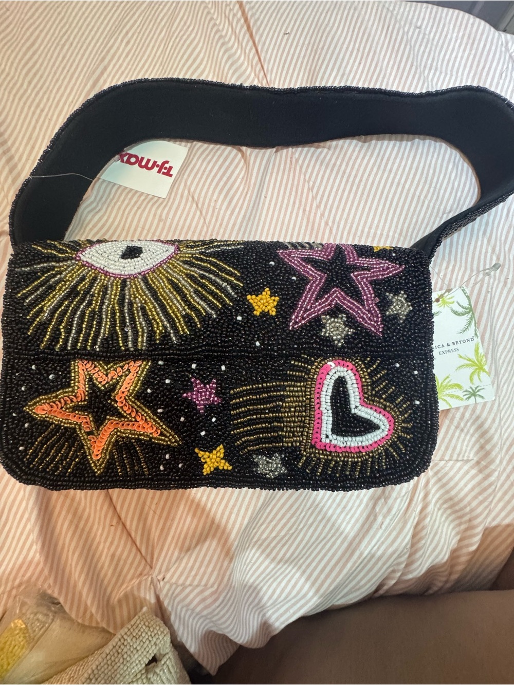 Beaded Black Star & Heart Shoulder Bag